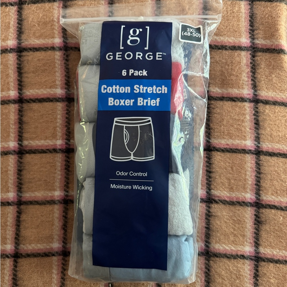 George Men's Cotton Stretch Boxer Briefs - 6 Pack - Black, Gray, Blue 3XL